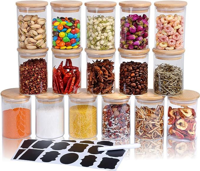 Hoanra 16 Piece Glass Spice Jar Set with Bamboo Airtight Lids and Labels, 8.5 oz Small Glass Food... | Amazon (US)