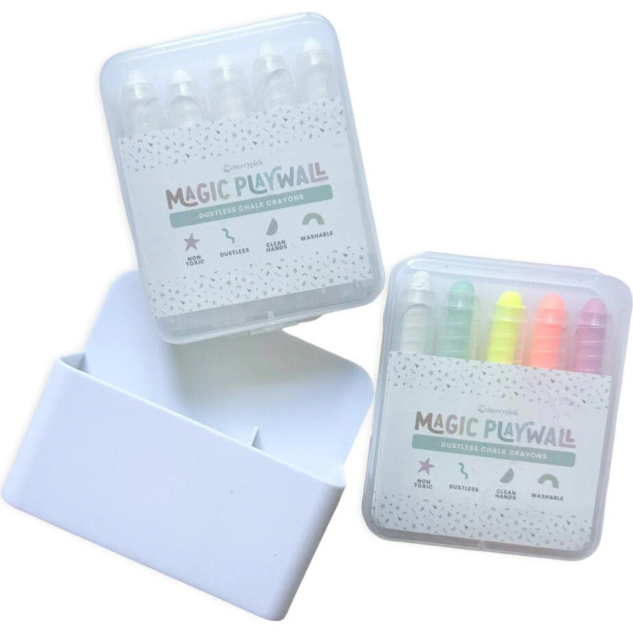 Cherrypick Dustless Chalk Crayons + Magnetic Holder Bundle for Magic Playwall | Kids Toys | White | Maisonette | Maisonette