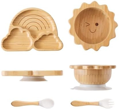 let's make Bamboo Suction Plates Bowls Set for Baby Toddler Divided Platter Food bowl with Silico... | Amazon (US)