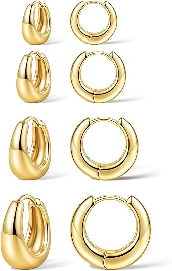 Small Gold Huggie Hoop Earrings Set for Women Men Hypoallergenic 14K Plated Stack Cartilage Earri... | Amazon (US)