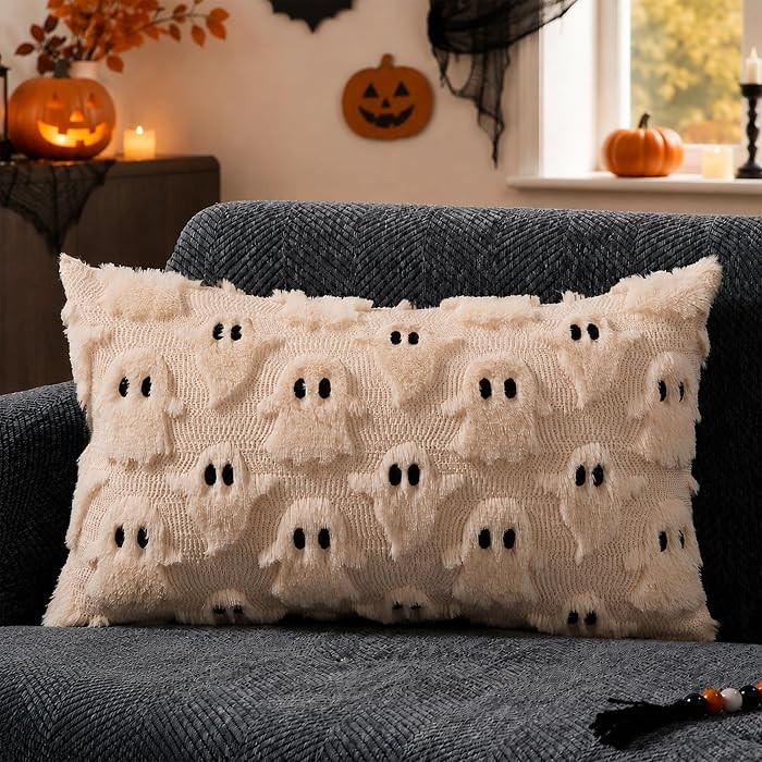 DFXSZ Halloween Pillow Covers 12x20 inch Ghost Decor Beige Halloween Lumbar Pillow Covers Decorat... | Amazon (US)