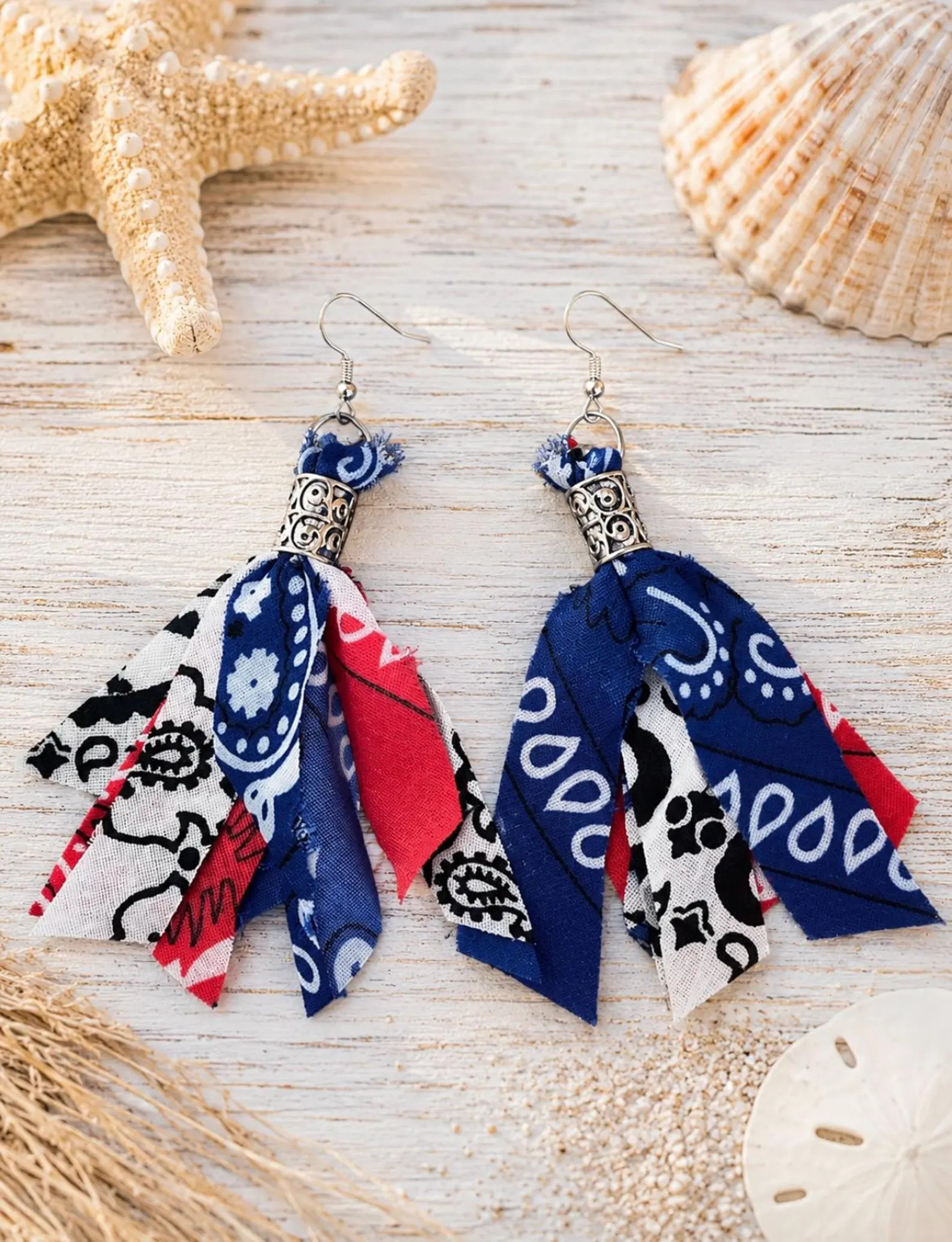 Boho Red White Blue Bandana Earrings: Western Cowgirl Concert Accessories – Rodeo Outfit Festiv... | Etsy (Global)