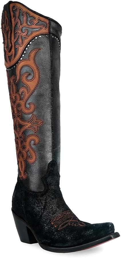 CORRAL LADIE'S BLACK OVERLAY & EMBROIDERY & STUDS TALL TOP, CORRAL LARGE 52.0 X 32.0 X 11.5 SOLE,... | Amazon (US)