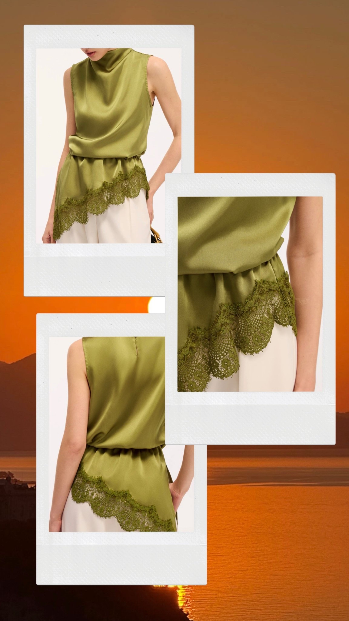 Lace trim satin sleeveless blouse

#LTKgrwm #LTKU #LTKootd
