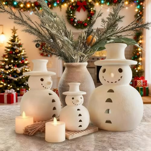 Handmade Terracotta Snowman – Rustic Christmas Snowman Figurines,Terracotta White Clay Winter Decor for Home & Table Ornaments Unique Holiday Decoration for Indoor & Outdoor (5.12" x 5.12" x 9.84") | Amazon (US)