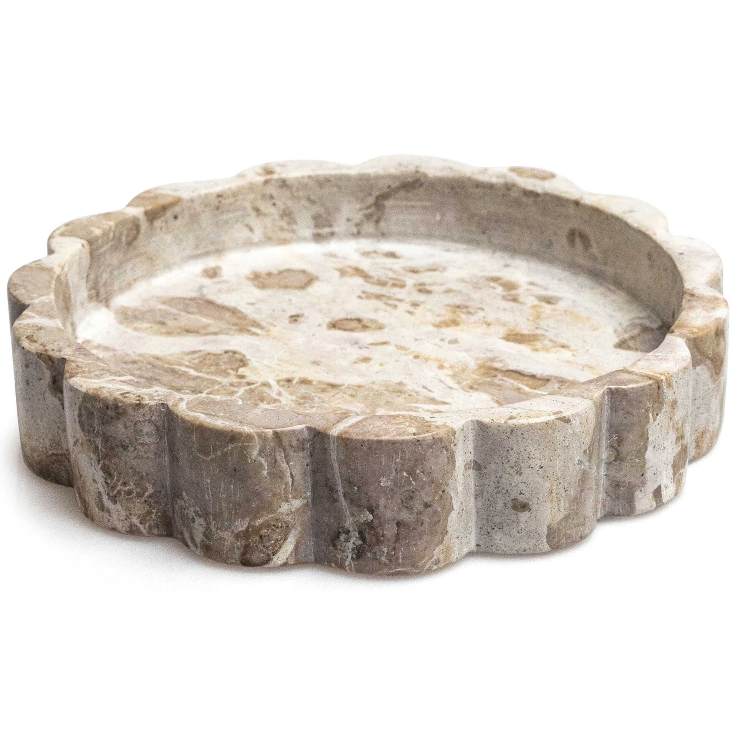 Beige Scalloped Marble Tray - 8 Inch Round Stone Vanity Tray for Perfume & Jewelry, Marble Dish f... | Amazon (US)