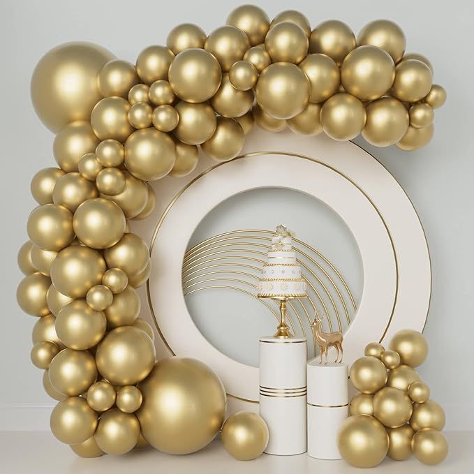 Chrome Gold Balloons 120Pcs Metallic Gold Balloon Garland Arch Kit 5/10/12/18 Inch Different Size... | Amazon (UK)
