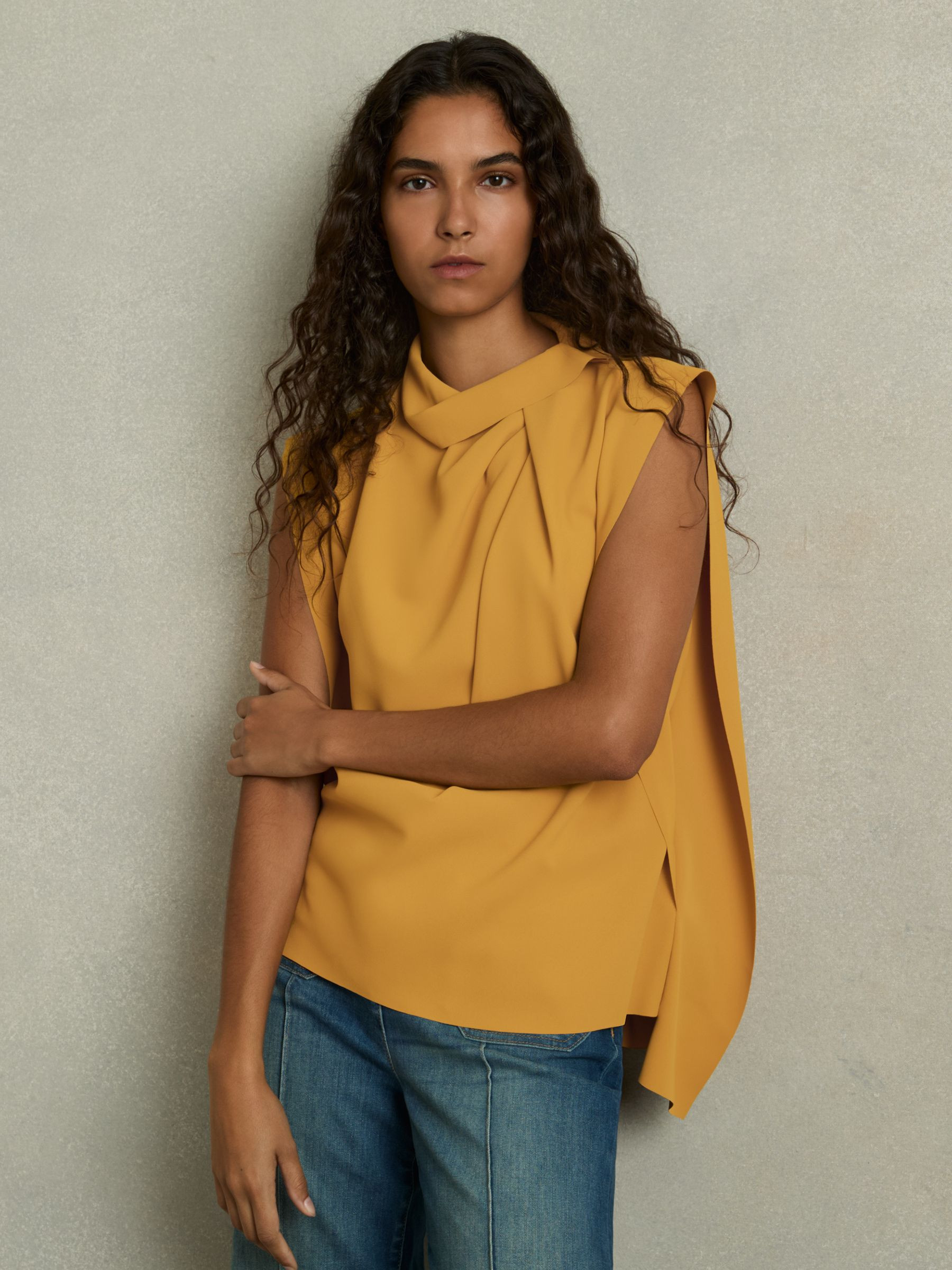 Drape-Neck Shell Top in Yellow | Reiss US