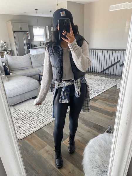 Vacation outfits for cold weather 🖤

Vest — small
Sweater — medium 
Spanx — small petite 

Amazon fashion | amazon finds | amazon must haves | found it on amazon | spanx faux leather leggings | amazon sweater | flannel around waist | carhartt beanie | cropped puffer vest d doc marten boots 



#LTKstyletip #LTKunder50 #LTKshoecrush
