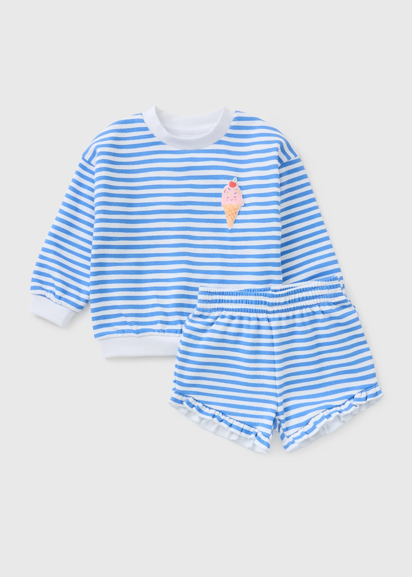 Girls Blue Stripe Ice Cream Sweatshirt & Shorts Set (1-7yrs) | Matalan (UK)