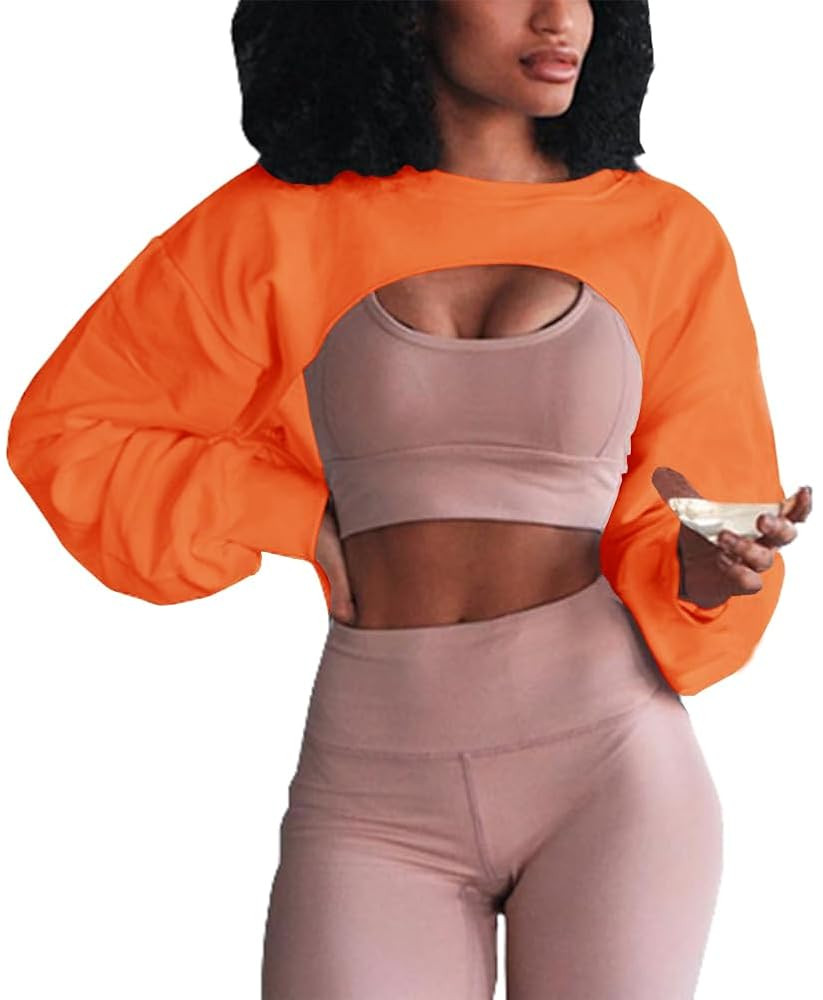 Artfish Women's Crewneck Long Sleeve Crop Tops Workout Gym Casual Cut-out Loose Cropped Sweatshir... | Amazon (US)