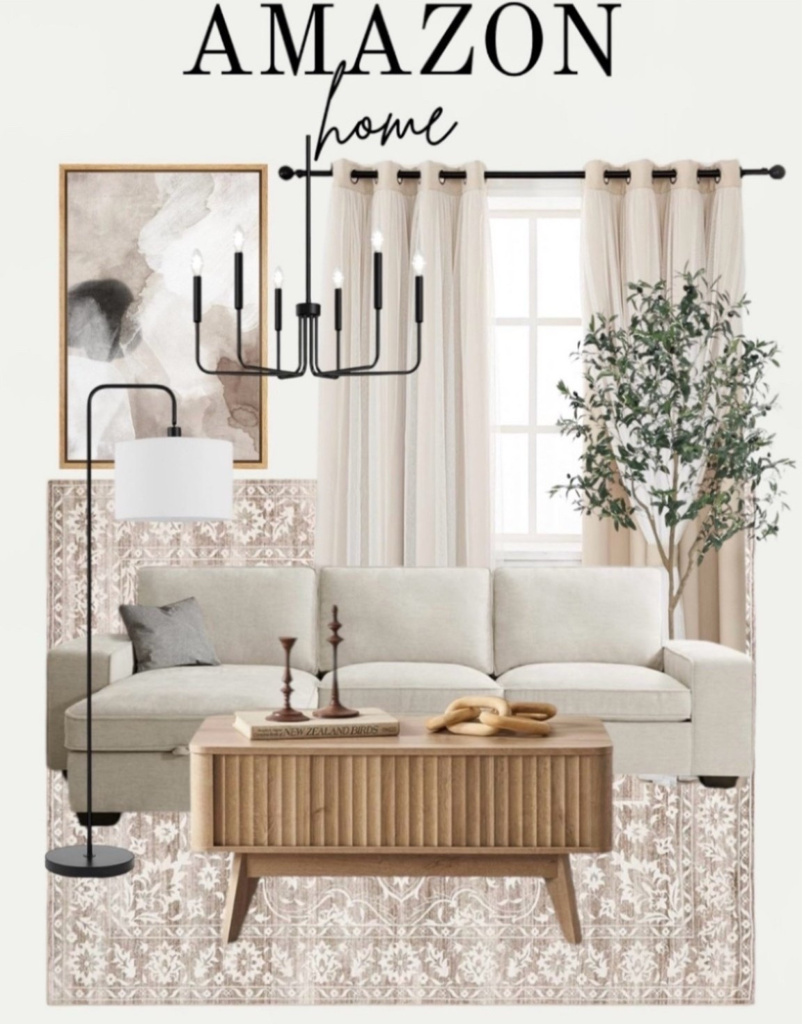 Modern living room 🫶🏼

Vintage area, rug, oak wood coffee table, faux tree, black chandelier, modern wall art, wall decor, floor lamp, beige couch, beige curtains, 

#LTKStyleTip 

#LTKOver40 #LTKHome