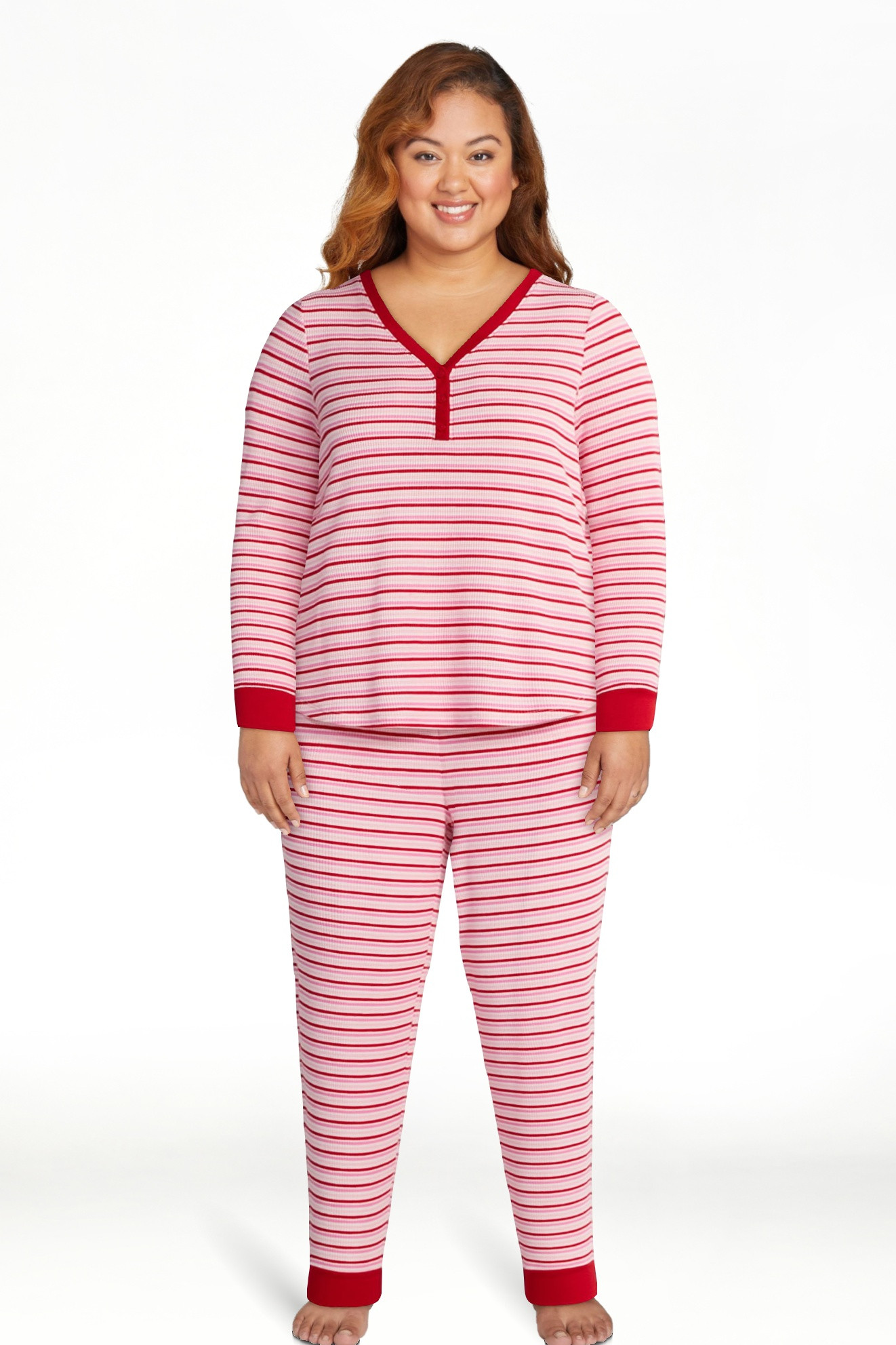 Joyspun Women's Waffle Knit Henley Sleep Top, Joggers and Socks Pajama Set, 3-Piece, Sizes XS-3X | Walmart (US)