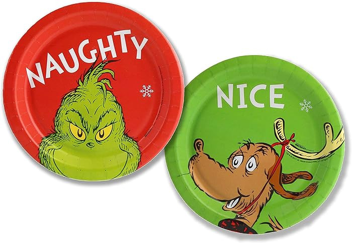 Grinch Christmas Naughty & Nice Party Supply Set - Disposable Paper Desert Plates - Serves 16 | Amazon (US)