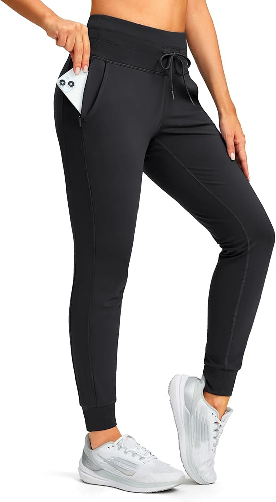 SANTINY Women's Fleece Lined Joggers with Pockets Slim Fit Ski Pants Winter Warm Leggings Hiking ... | Amazon (US)