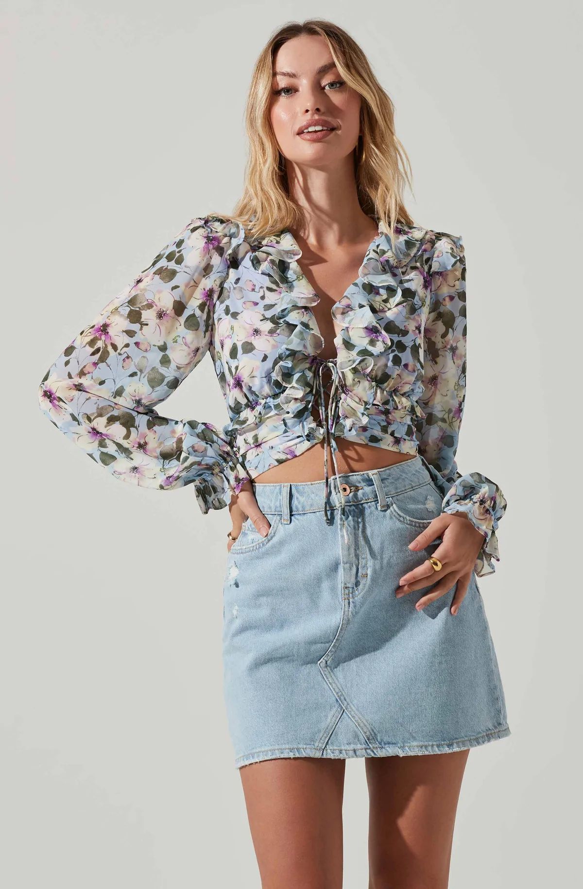 Loxley Floral Ruffle Long Sleeve Top | ASTR The Label (US)