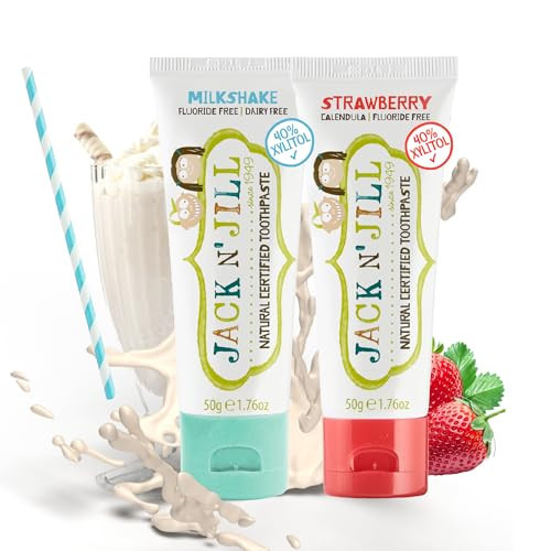 Jack N' Jill Natural Toothpaste for Kids - Fluoride Free Toothpaste, 40% Xylitol, BPA Free - Strawberry & Milkshake, 1.76 oz (2 Pack) | Amazon (US)