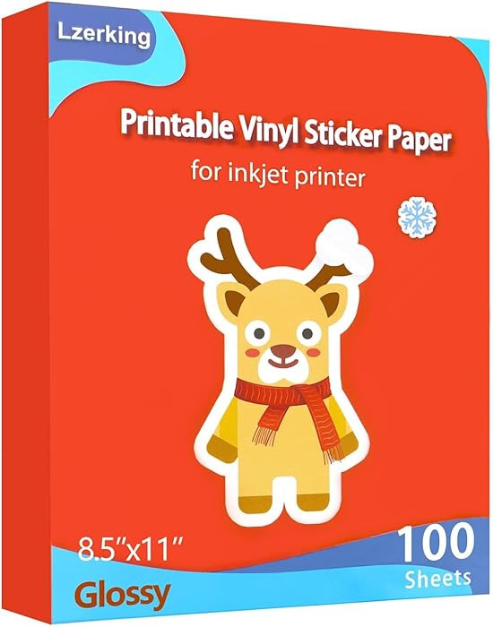 Lzerking Glossy Printable Vinyl Sticker Paper for Printer - 100 Sheets White Self-Adhesive, Quick... | Amazon (US)