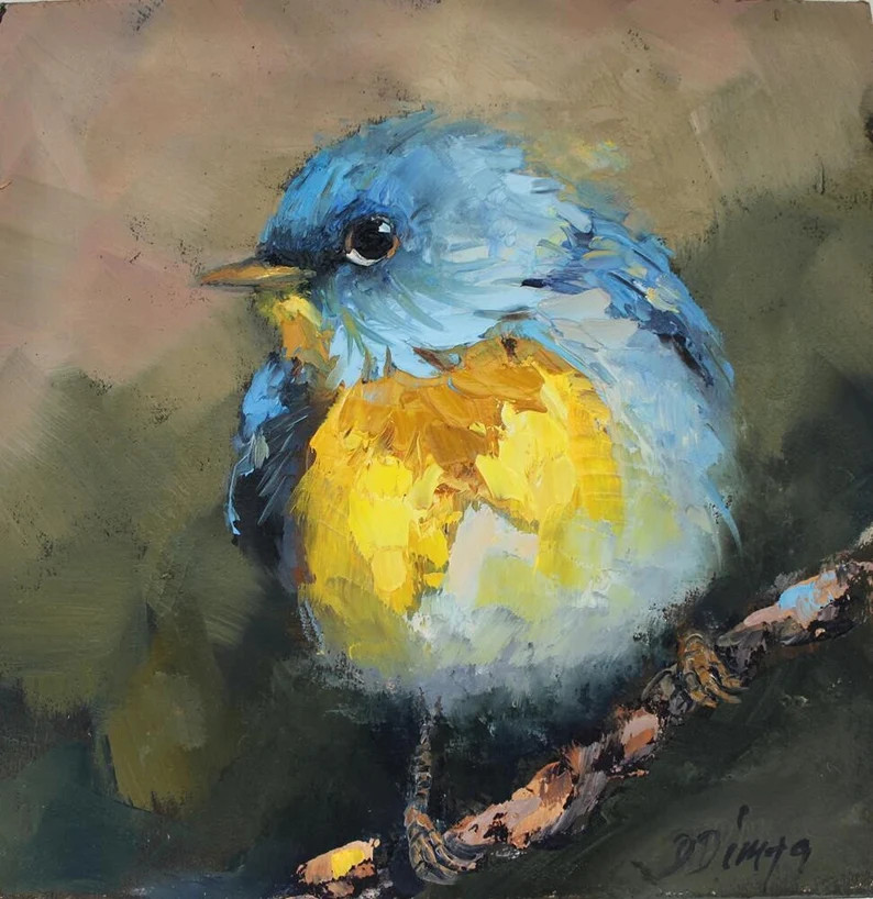 Bluebird CUSTOM Original Oil Painting by Daiga Dimza Handmade Bird Wall Art Fine Gift for Her Min... | Etsy (US)