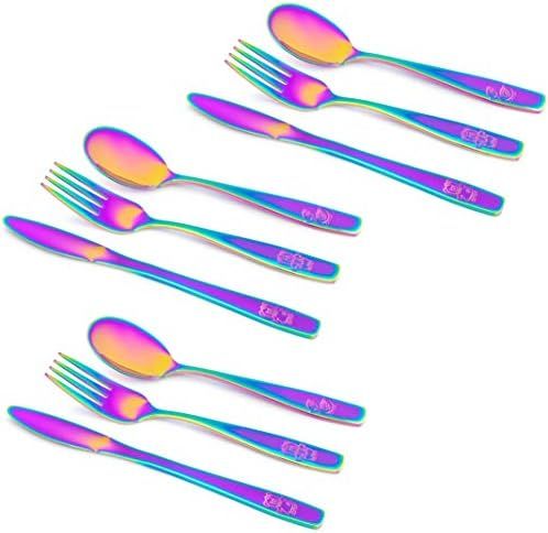 9 Piece Stainless Steel Rainbow Kids Cutlery, Child and Toddler Safe Flatware, Kids Silverware, K... | Amazon (US)