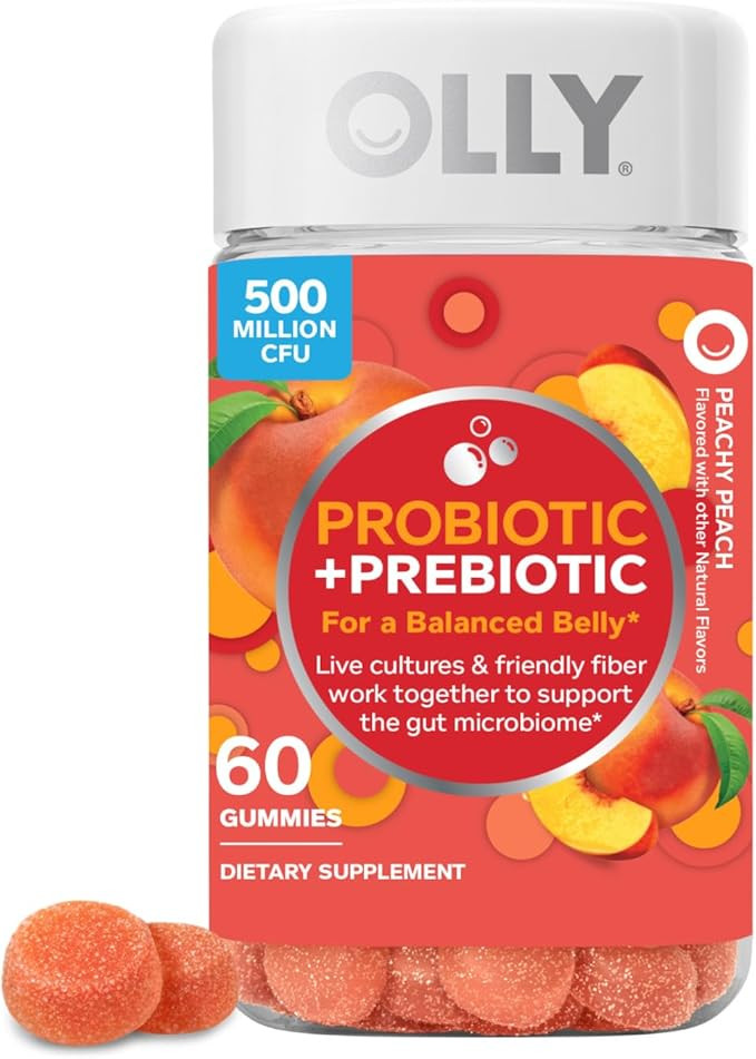 OLLY Probiotic + Prebiotic Gummy, Digestive Support and Gut Health, 500 Million CFUs, Fiber, Adul... | Amazon (US)