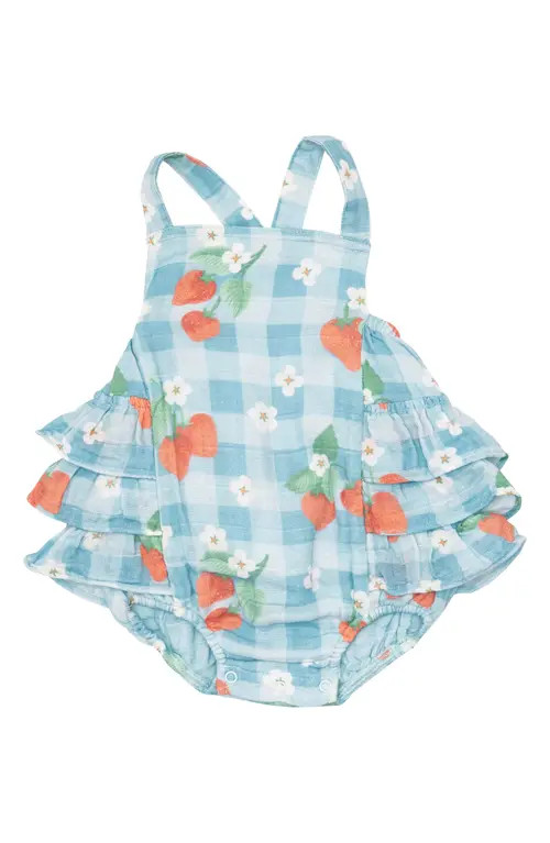Angel Dear Organic Cotton Muslin Strawberry Sunsuit in Blue Multi at Nordstrom, Size 12-18M | Nordstrom