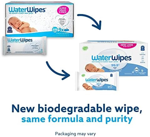 WaterWipes Biodegradable Original Baby Wipes, 99.9% Water Based Wipes, Unscented & Hypoallergen... | Amazon (US)