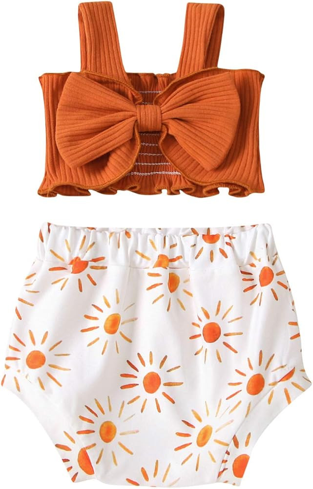 Toddler Girl Clothes Ribbed Bow Halter Crop Top Cute Tank Tops Rainbow Bloomers Shorts Baby Girl ... | Amazon (US)