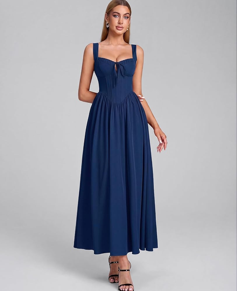 GLNEGE Corset Wedding Guest Midi Dress Flowy A Line Milkmaid Sundress 2026 | Amazon (US)