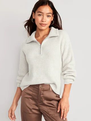 Loose 1/2-Zip Shaker-Stitch Pullover for Women | Old Navy (US)