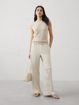 Wide-Leg High-Rise Crinkle Satin Pull-On Pant | Banana Republic Factory