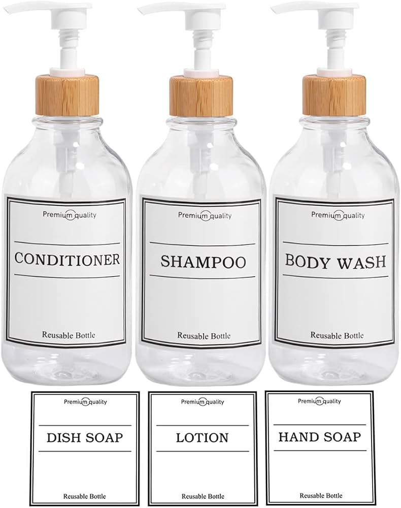 Shampoo and Conditioner Dispenser-Set of 3 -16 oz Reusable Pump Bottle Dispenser for Bathroom wit... | Amazon (US)
