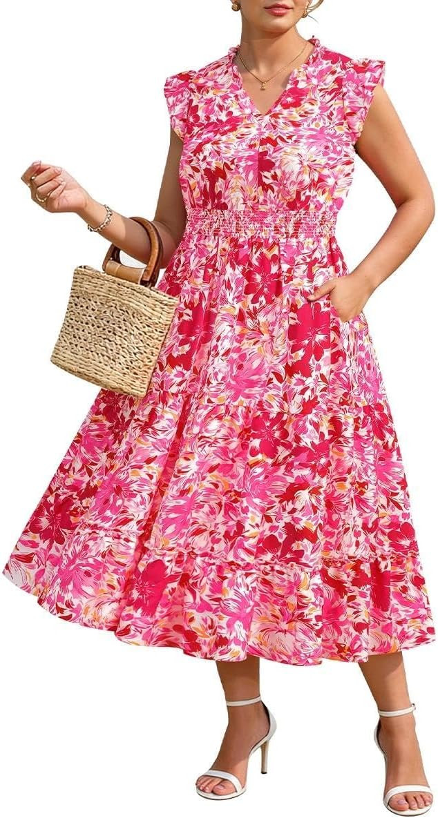 RITERA Plus Size Dress for Curvy Women Summer Cap Sleeve V Neck Maxi Dress Boho Dresses Floral/Gl... | Amazon (US)