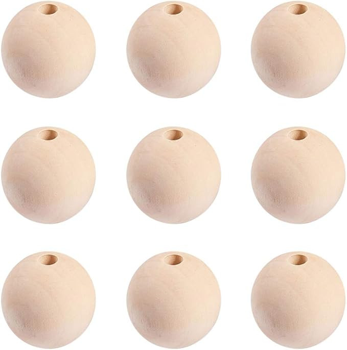 PH PandaHall 40mm Natural Wooden Beads, 30pcs Large Round Wood Ball Xmas Wood Beads Unfinished Wo... | Amazon (US)