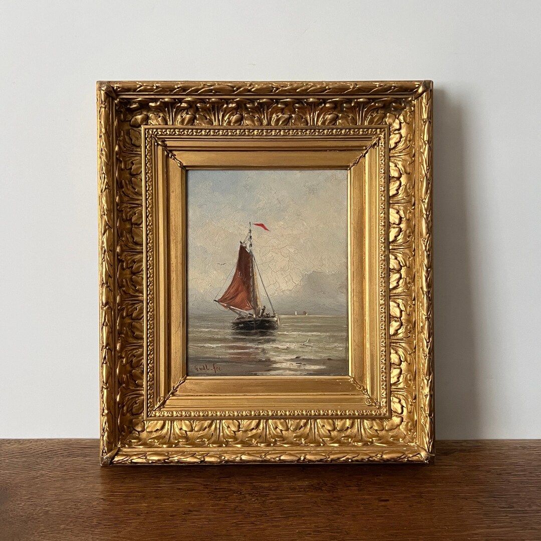 Antique Moody Seascape Oil Painting, Sailing Ship Oil Painting, Sailboat Oil Painting, Cloudy Sea... | Etsy (US)