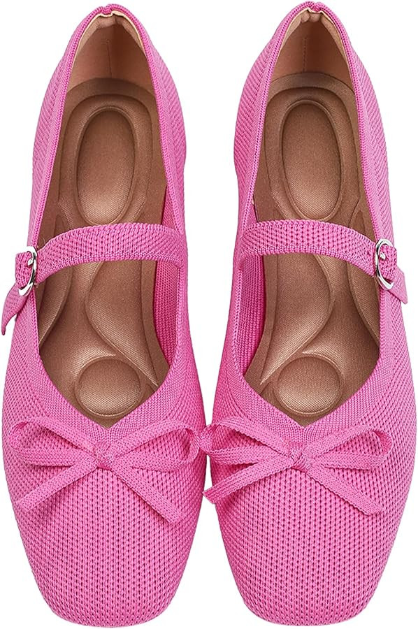 Knit Flats for Women Square Toe Flats Casual Ballet Flats with Ankle Strap,Washable Comfortable D... | Amazon (US)