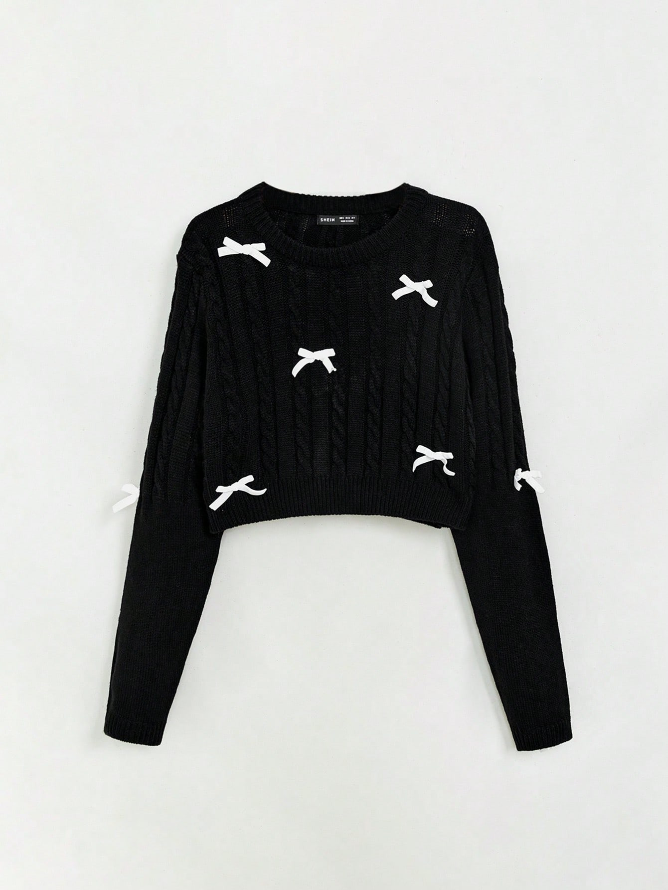 SHEIN MOD Bow Detail Cable Knit Crop Sweater | SHEIN