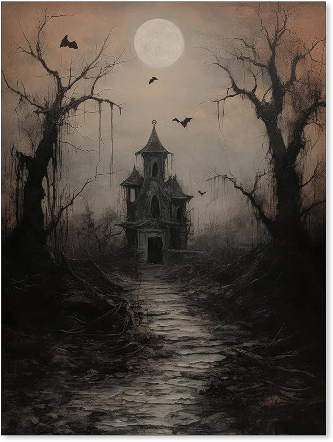 WBSTGUE Dark Academia Wall Art Gothic Halloween Poster Vintage Haunted House Canvas Prints Goth S... | Amazon (US)