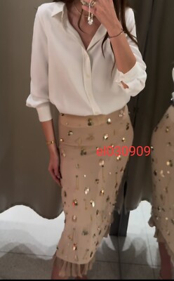 ZARA WOMAN NEW SS24 ZW COLLECTION BEADED MIDI SKIRT BEIGE SIZE S REF.6895/078 | eBay | eBay US