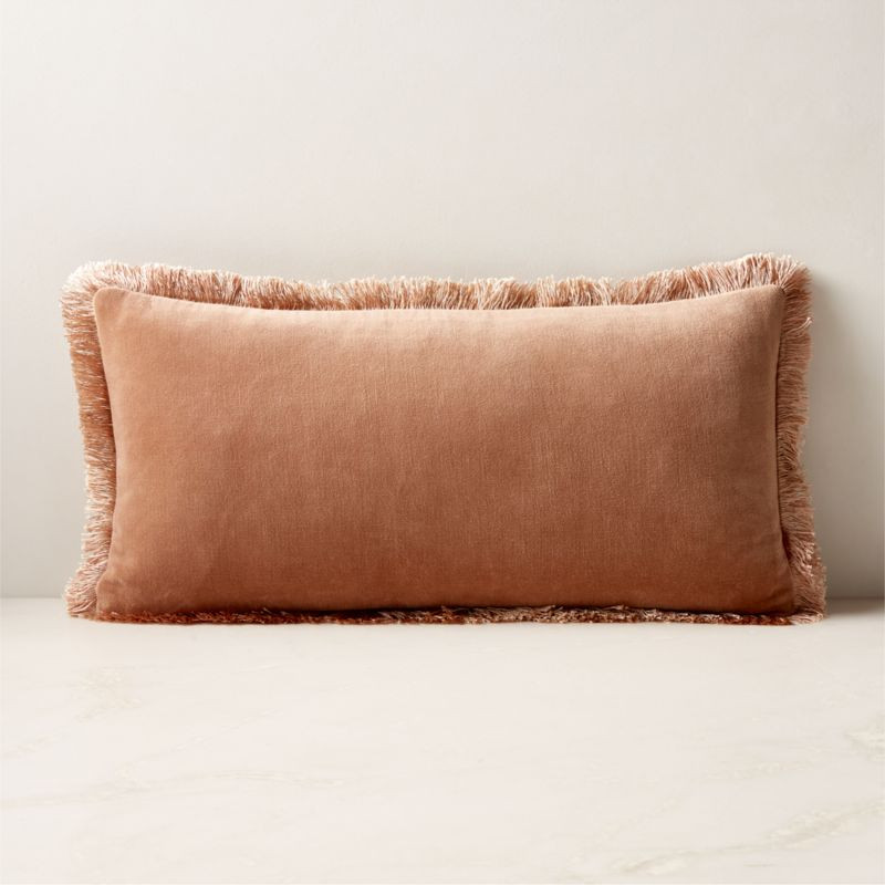 Bettie Light Brown Velvet Throw Pillow with Down-Alternative Insert 23''x11'' + Reviews | CB2 | CB2