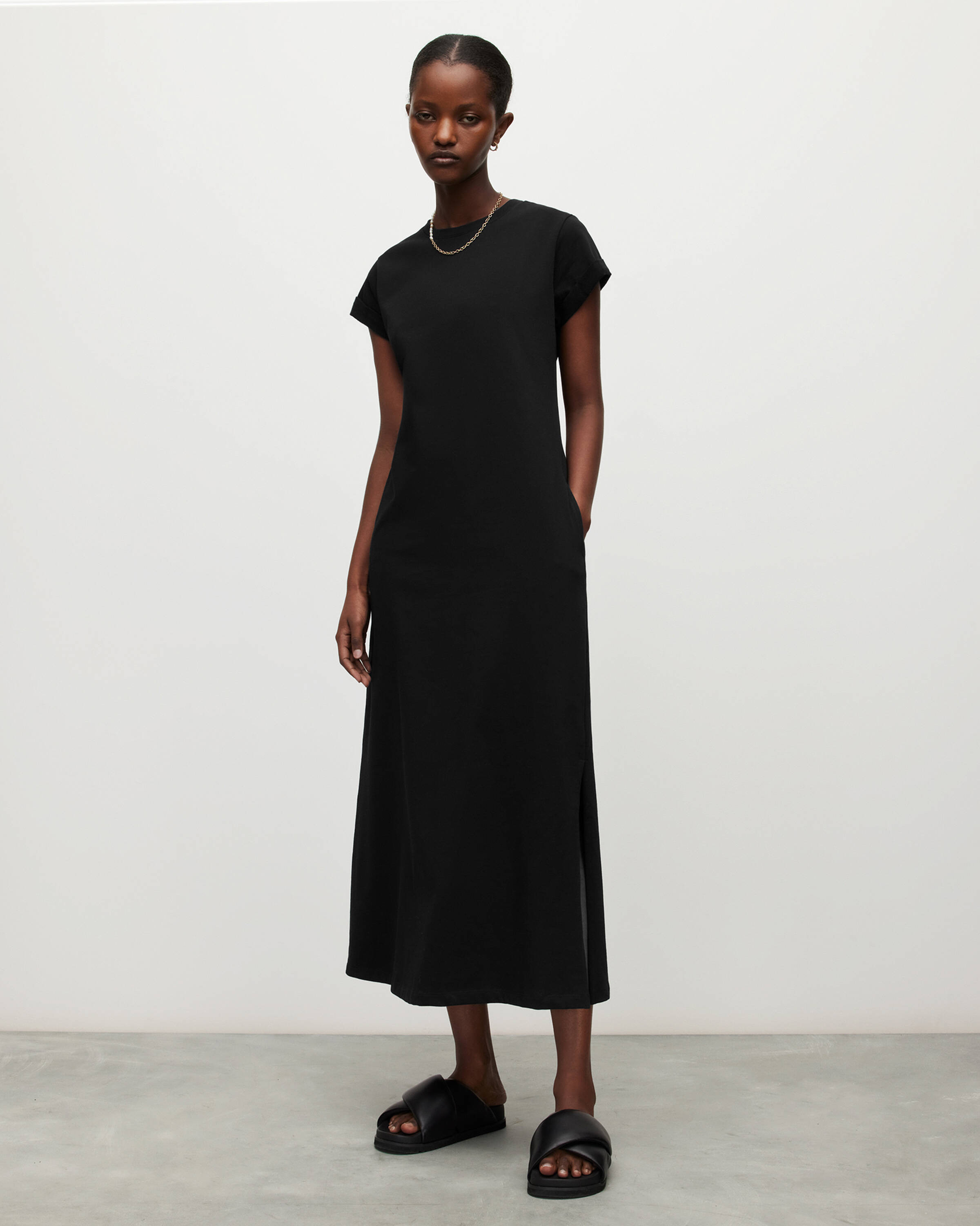 Anna Crew Neck Short Sleeve Maxi Dress Black | ALLSAINTS US | AllSaints US