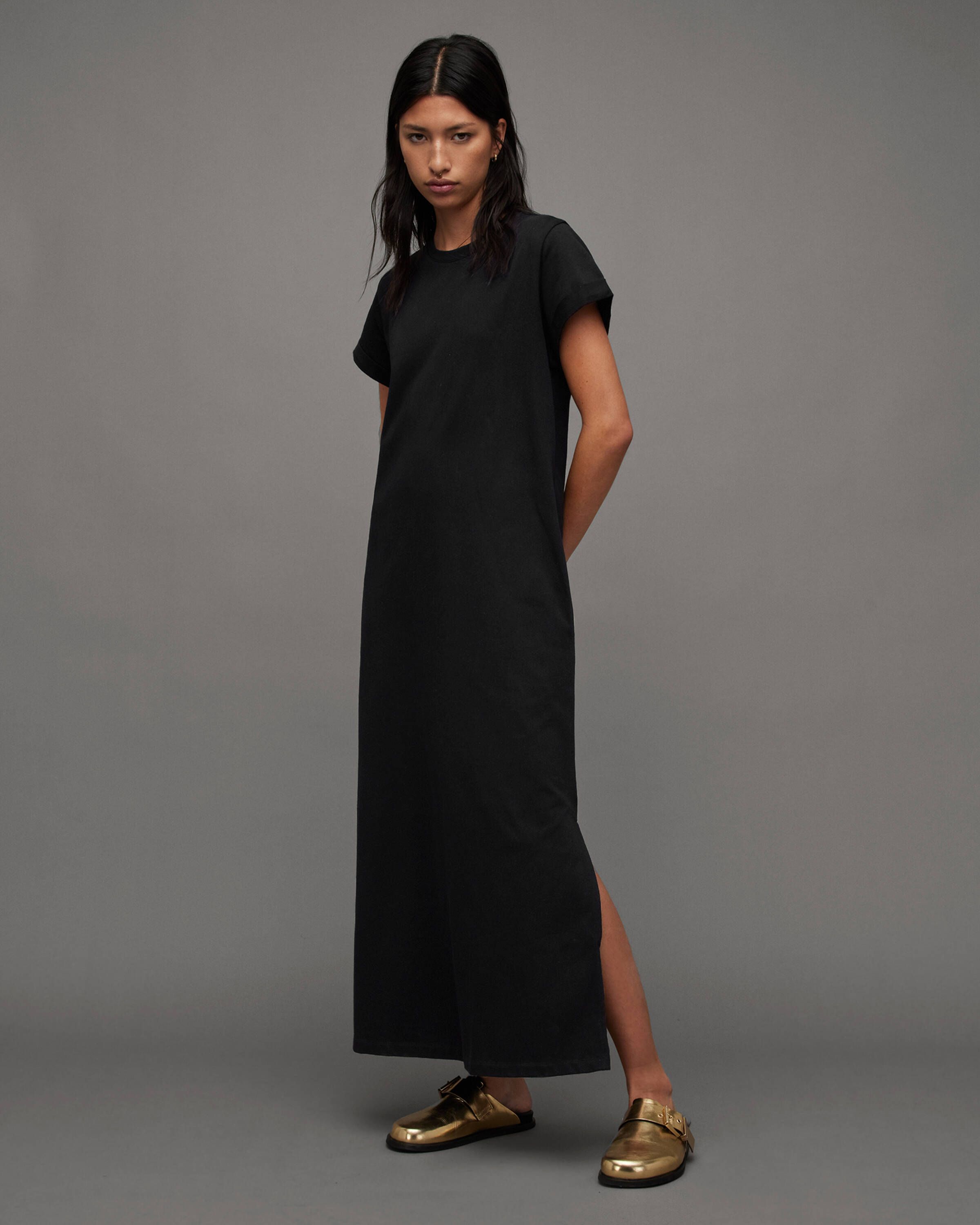 Anna Crew Neck Short Sleeve Maxi Dress Black | ALLSAINTS US | AllSaints US