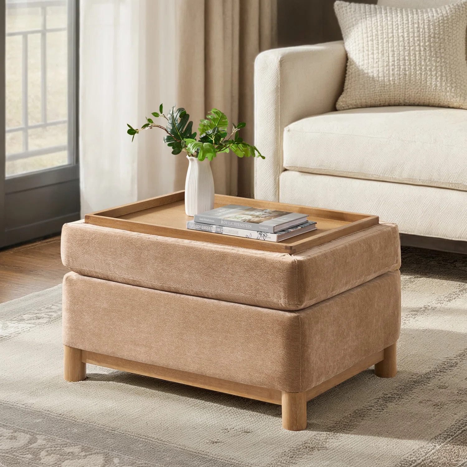 Elan Modern 30.25"W Removable Cover Chenille Storage Ottoman With Solid Wood Legs | Wayfair North America