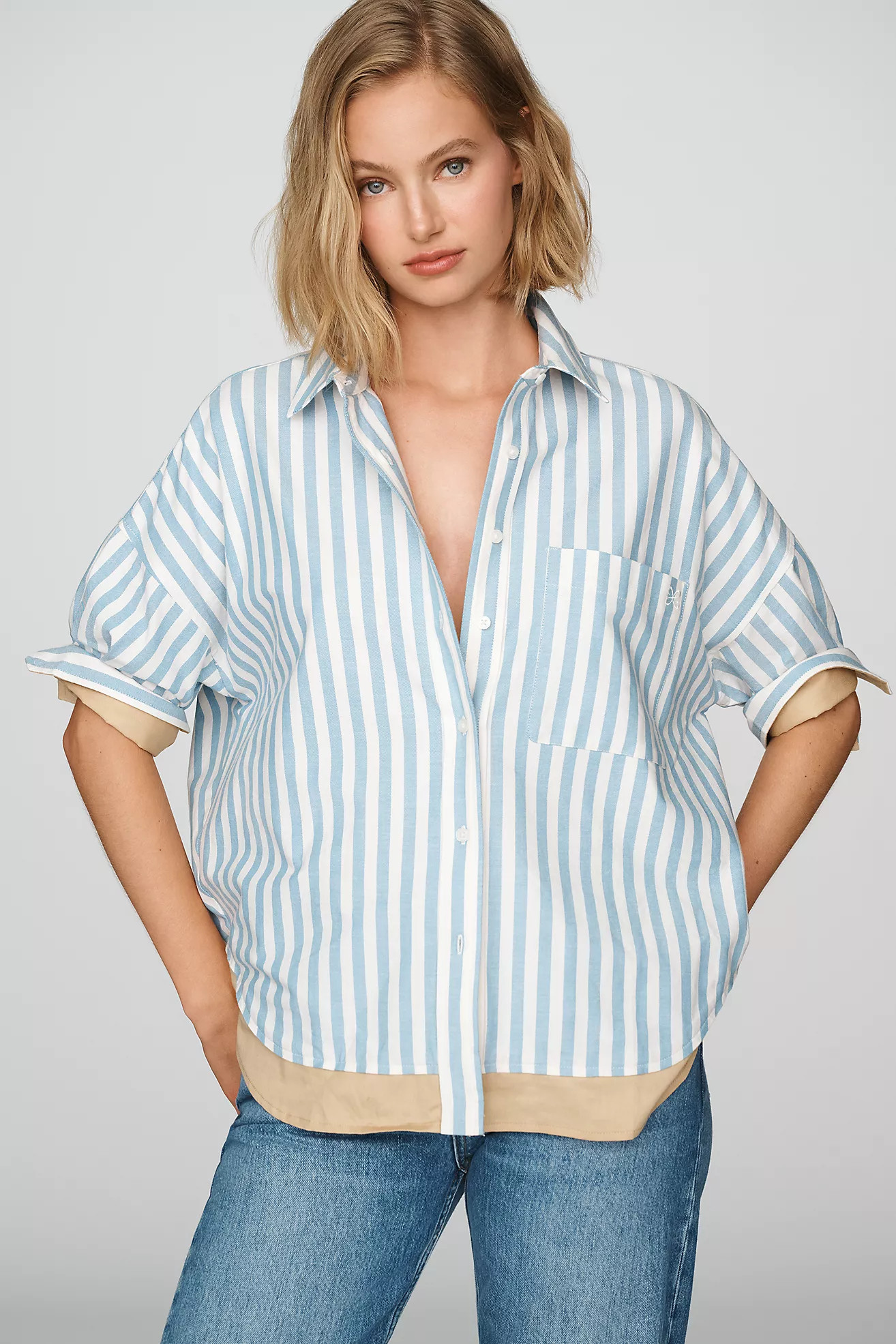 Maeve Mabel Contrast Boxy Oxford Shirt | Anthropologie (US)