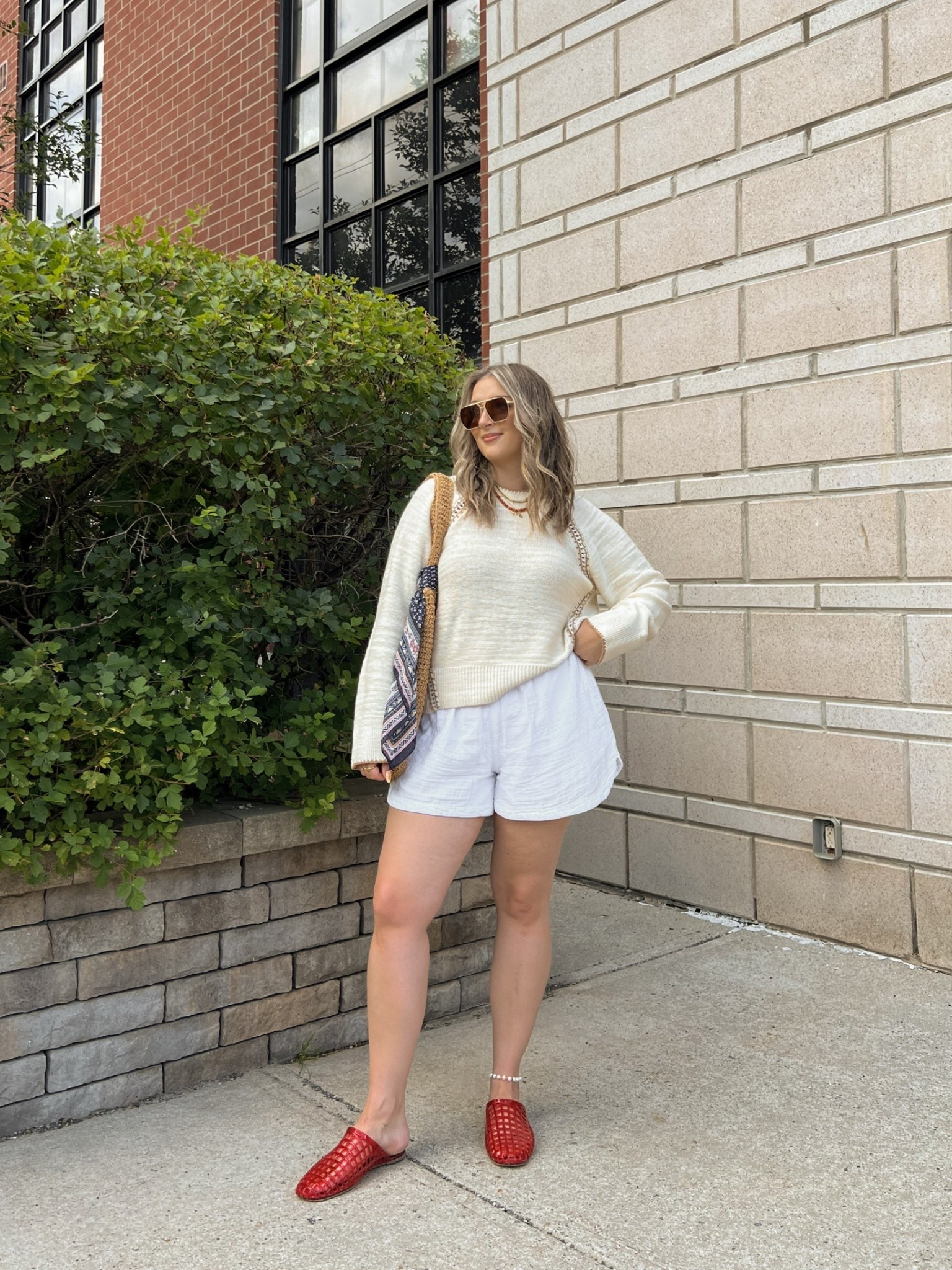 Comfy ootd! Wearing my usual size L in the sweater. White shorts are old, linked similar! Jelly shoes are quite comfy, I’m usually a 9.5-10 shoe and wear a 10. Canadian shoes link under “similar products”

#LTKsummer #LTKsale #LTKmidsize