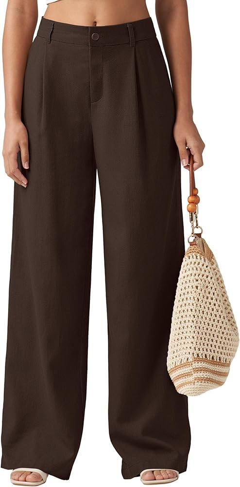Willit Women's Linen Pants Wide Leg Work Dress Pants Casual Slacks Business Pants with Pockets | Amazon (US)