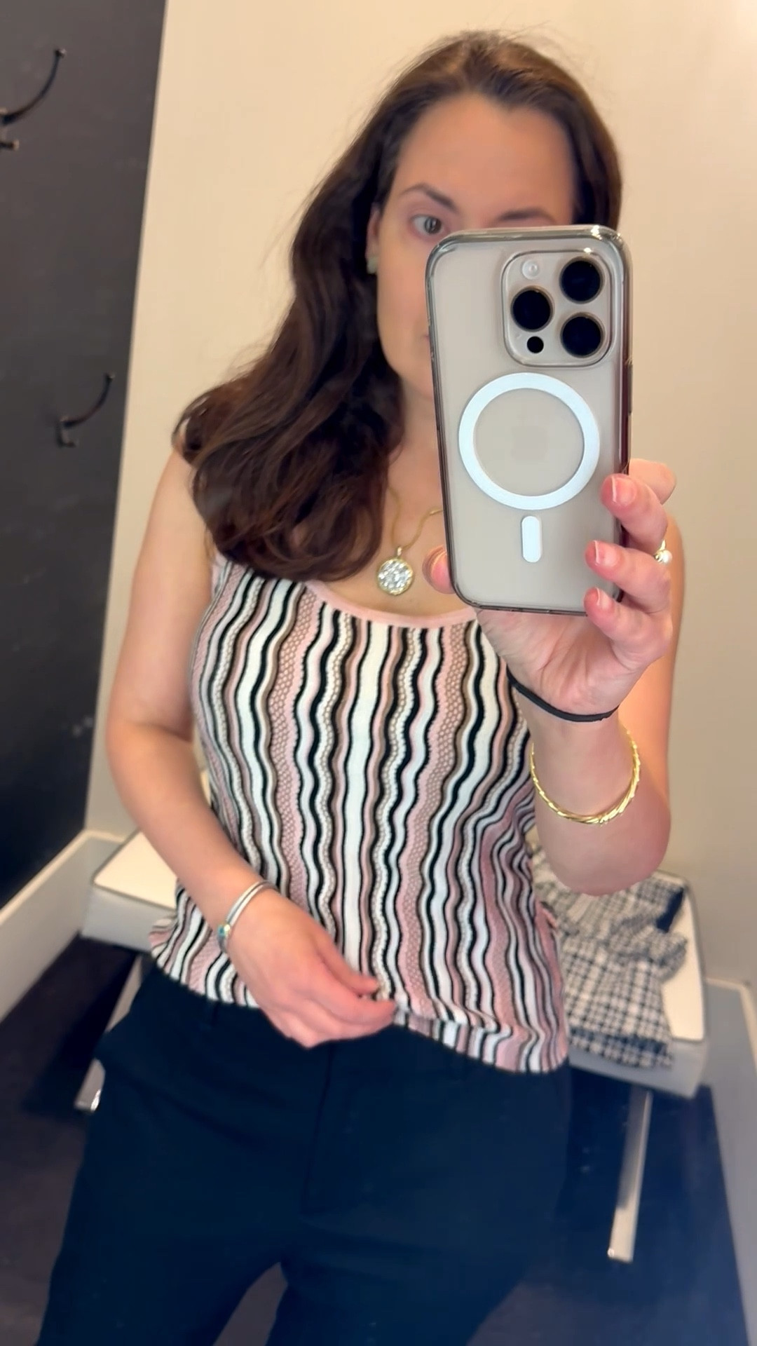 spring outfits 2026 - designer inspired knit tank. The top has metallic threading thoughout. I’m hoping WHBM comes out with a matching cardigan! Wearing XS  

#LTKWorkwear #LTKootd