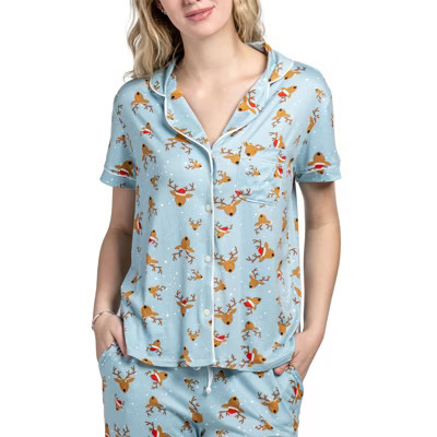 Hello Mello Women's Holiday Pajama Top Button-Down Lounge Shirt Santa's Helpers | Target
