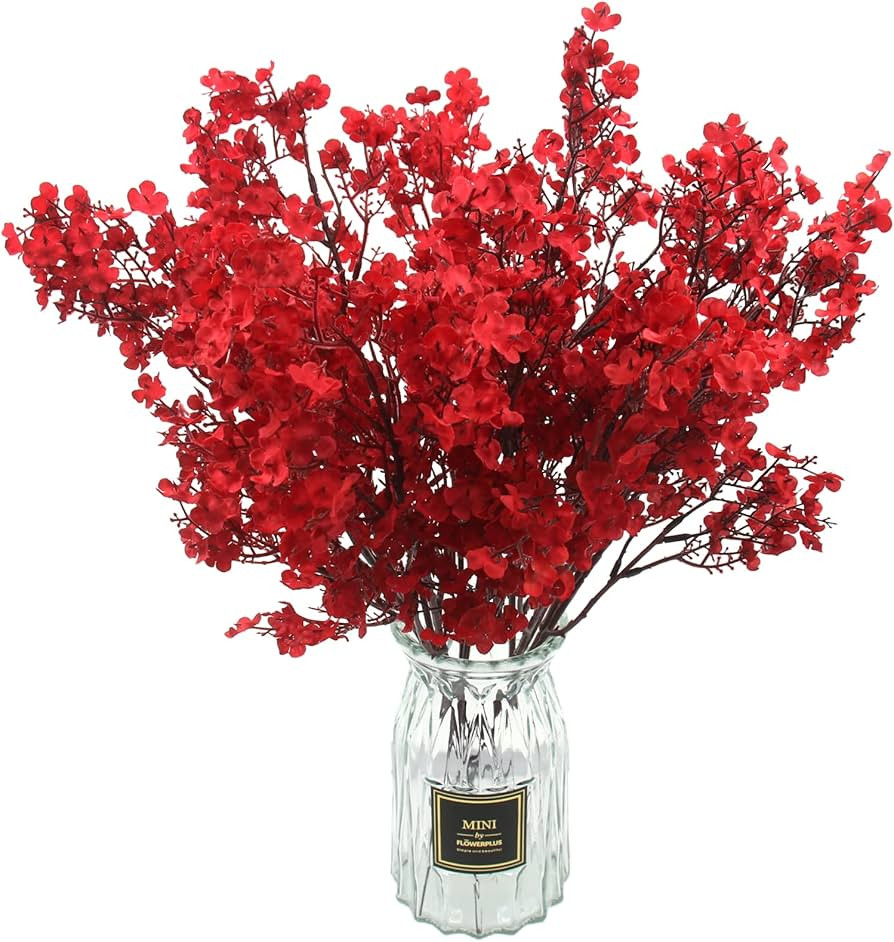Hananona 10 Pcs Babys Breath Artificial Flowers Real Touch Fake Red Flowers Silk Plants for Chris... | Amazon (US)