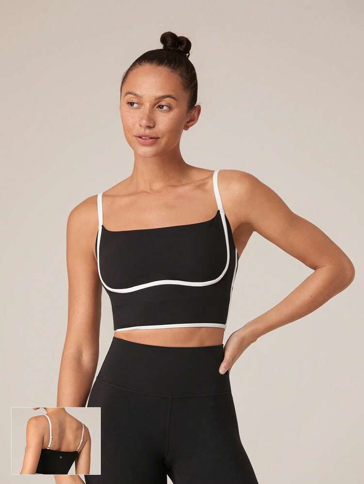 GLOWMODE FeatherFit\u2122 Two-Tone Scoop Neck Longline Sports Bra Low Impact Yoga Pilates Daily S... | SHEIN